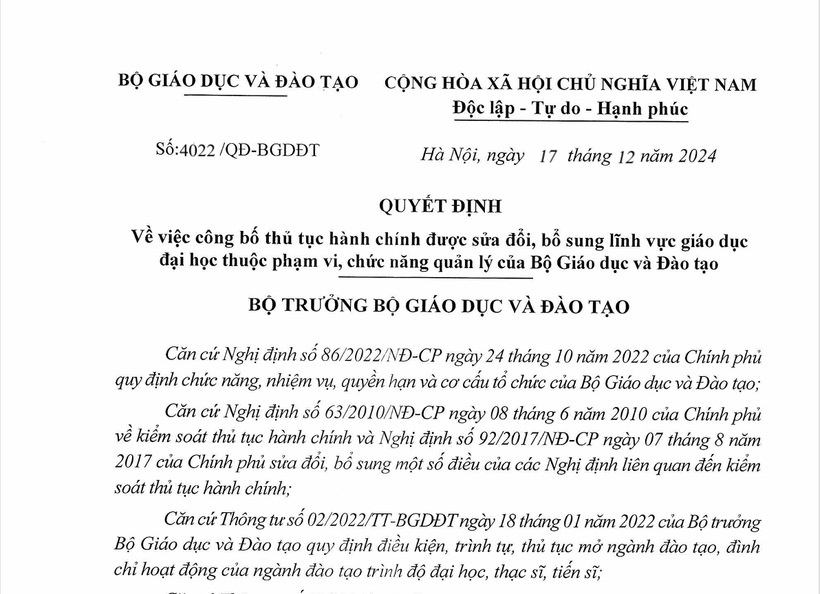 Quyết định số 280/QĐ-BGDĐT ngày 23/01/2025 về việc công bố các Danh mục văn bản quy phạm pháp luật thuộc lĩnh vực quản lý nhà nước của Bộ Giáo dục và Đào tạo hết hiệu lực năm 2024